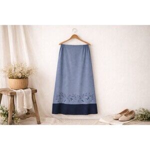 Stunt Blue Embroidered Silk A-Line Midi Skirt | Size L